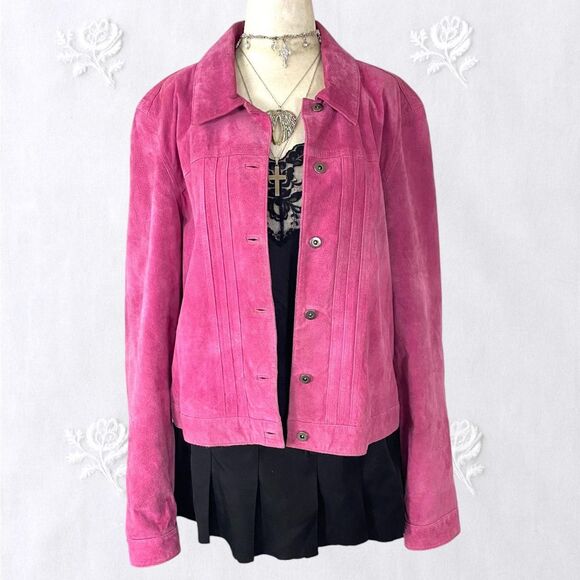 Style & Co. Jackets & Blazers - Style & Co Early 2000's Bright Pink Suede Leather Jacket Size XL